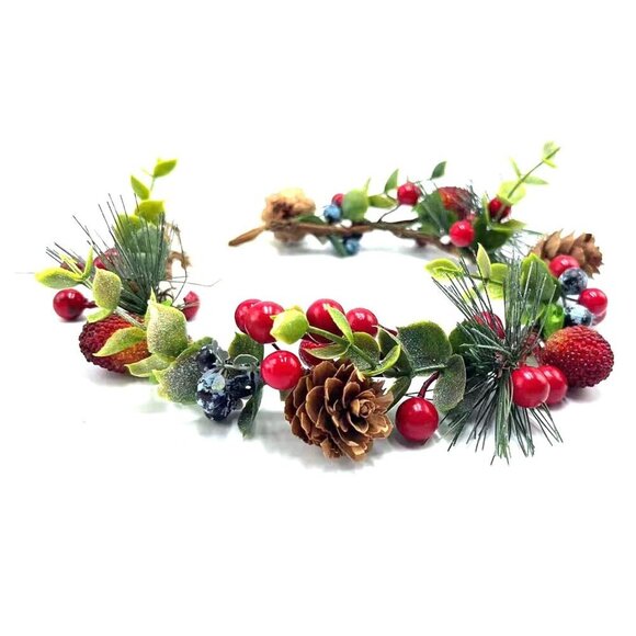 Flower Crown Polyester Hairband Christmas Style Red Berries Pine Cones for Weddi main image 6